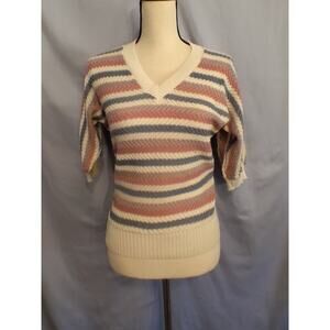 Bobbie Brooks Pastel Striped V-Neck Sweater
